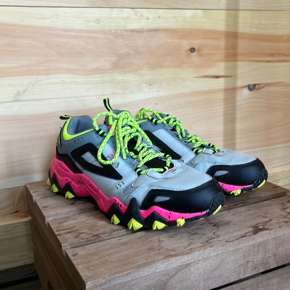 Size 11 pink and green fila tennis shoes